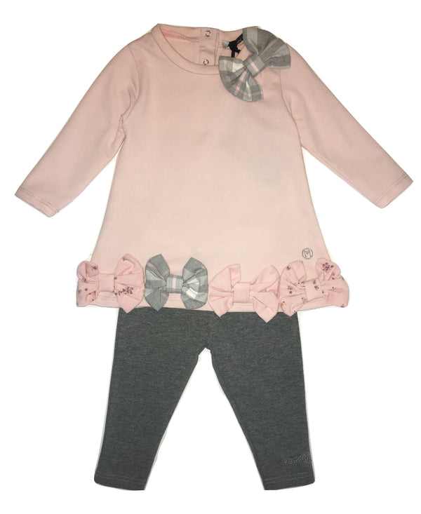 Meilisa Bai Baby Girls Pink And Grey Set With Front Bows