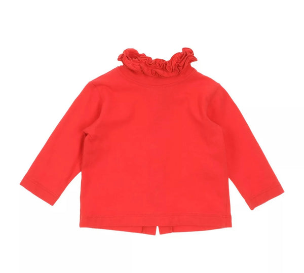 ALETTA Baby Girl Red T-Shirt Top With Ruffle Neck Detail