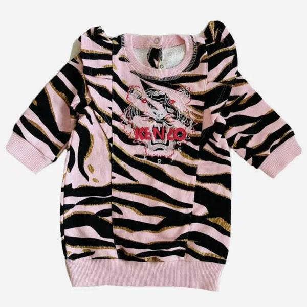 KENZO Baby Girl Dress Animal Print Pink/ Black /Gold