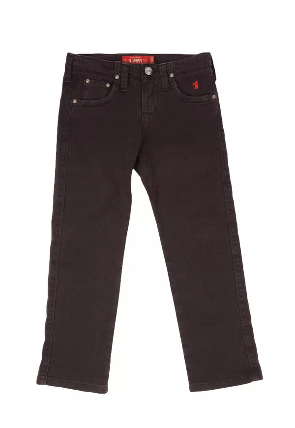 JAGGY Boys Gabardine Brown Trousers With Embroidered Logo