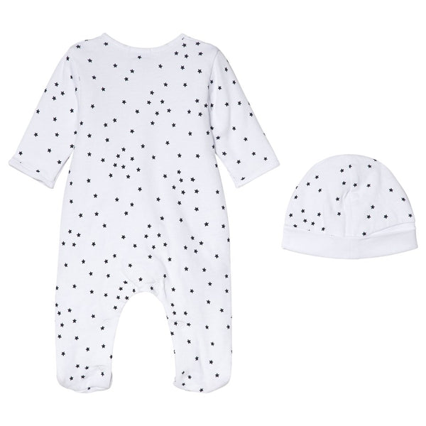 Absorba White And Black Star Print Padded Babygrow and Hat Gift Set