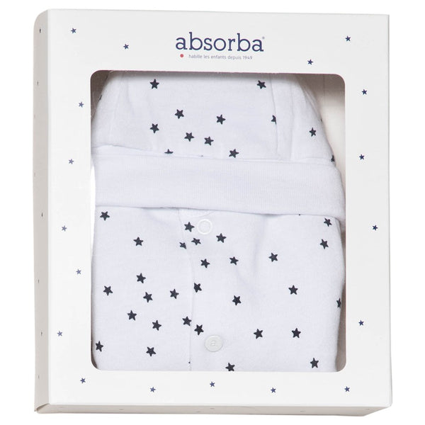 Absorba White And Black Star Print Padded Babygrow and Hat Gift Set