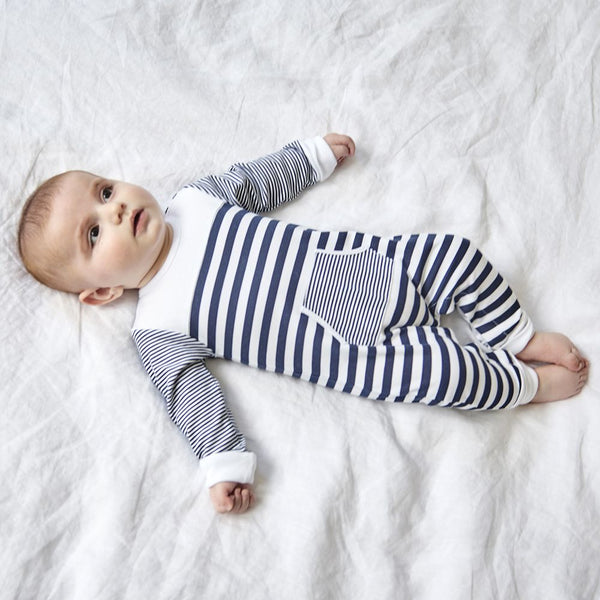 Absorba Navy Multi Stripe Footless Babygrow With Pocket