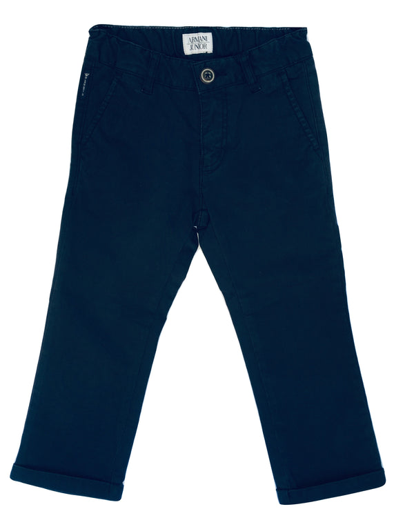 Amani Boys Navy Blue Chino Trousers With Logo