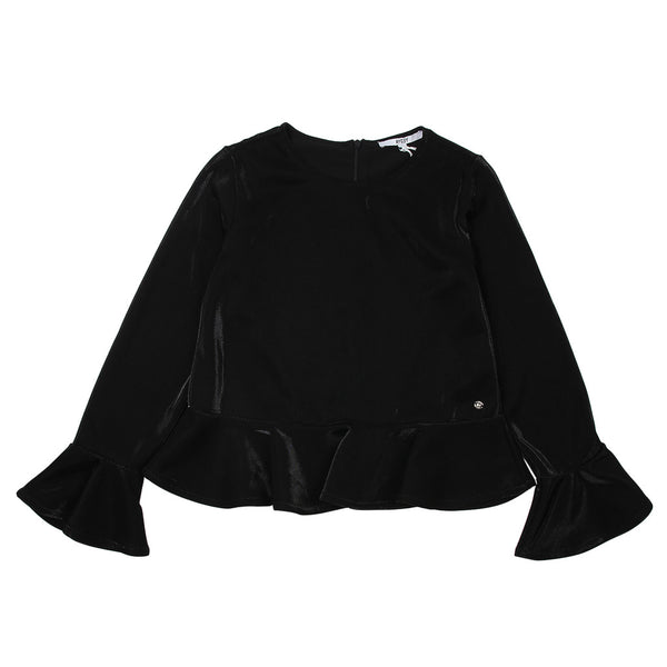 AYGEY Girls Black Long Sleeves Top With Back Zip