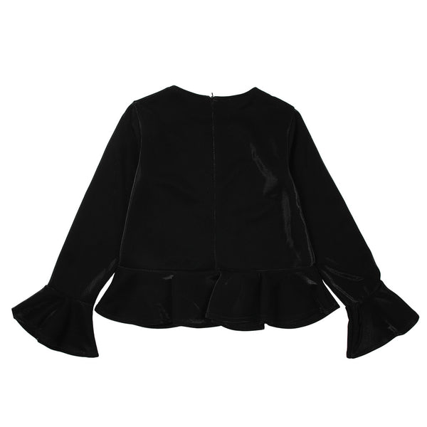 AYGEY Girls Black Long Sleeves Top With Back Zip
