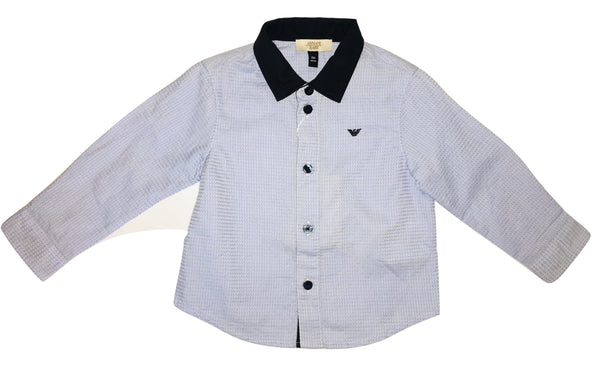 Armani Baby Boys Blue and Navy Blue Shirt With Logo