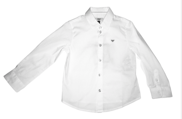 Armani Baby Boys White Shirt With Grey Logo