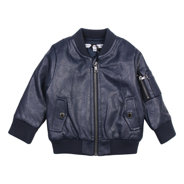 Daniele Alessandrini Boys Dark Grey Leather Jacket With Pockets