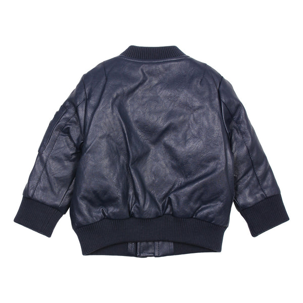 Daniele Alessandrini Boys Dark Grey Leather Jacket With Pockets