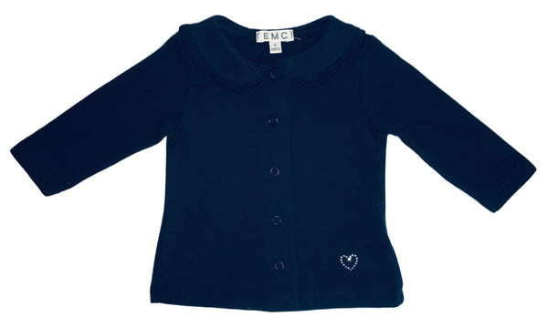 EMC Baby Girls Navy Blue Polo Cardigan With Clips