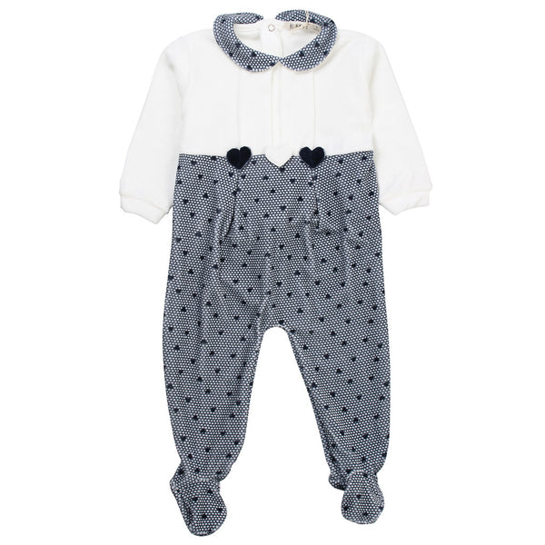 EMC Girls White and Navy Babygrow With Hearts