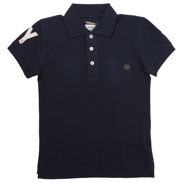 FRED MELLO Boys Polo T-Shirt Navy Blue With Front Logo
