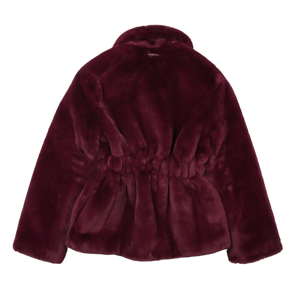 Frankie Morello Girls Plum Fur Jacket With Front Ribbon