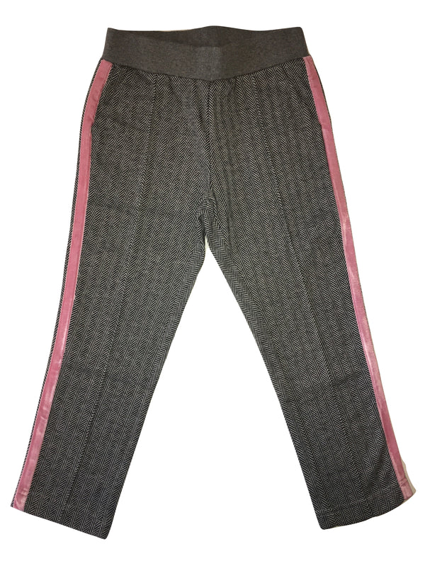 Gaialuna Girls Grey Trousers With Side Pink Stripes And Pockets