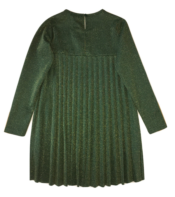 Gaialuna Girls Green Dress With Sparkle and Front Flower