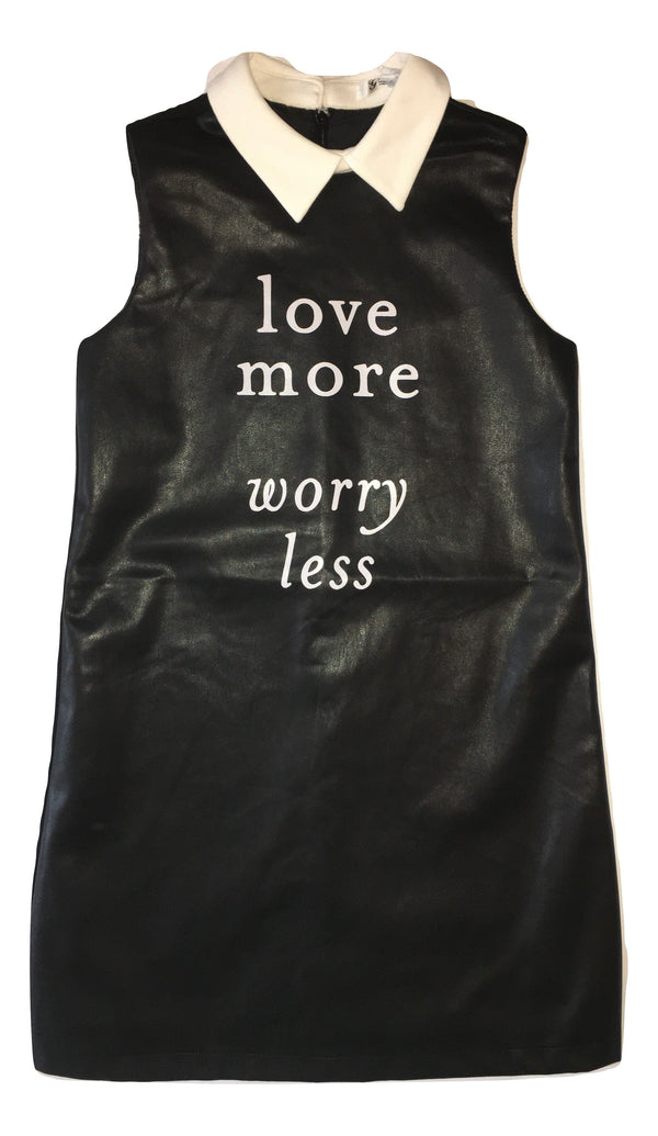 Gaialuna Girls Black Dress Leather - Like With Front White Text And Collar