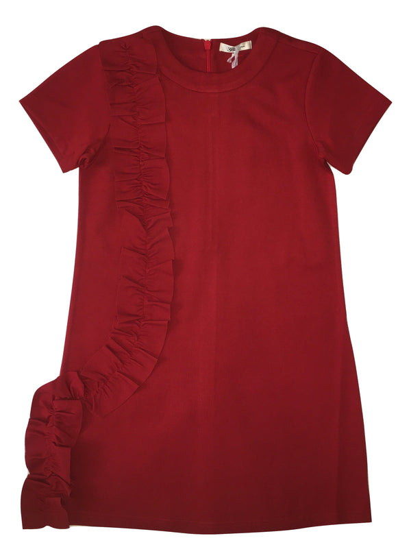 Gaialuna Girls Red Short Sleeves Dress With Front Fabric