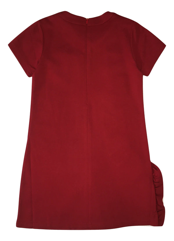 Gaialuna Girls Red Short Sleeves Dress With Front Fabric