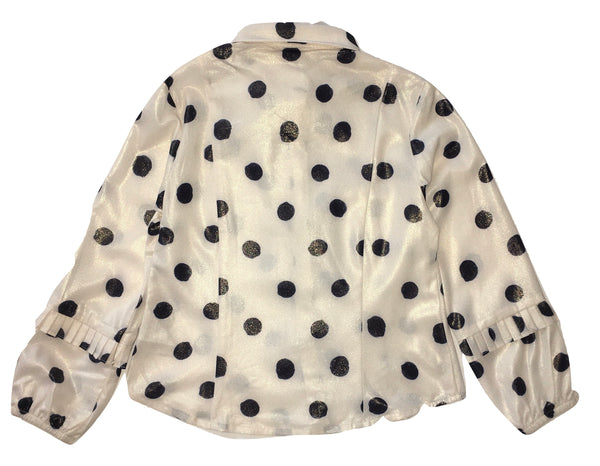 Gaialuna Girls Cream/ Goldish And Black Polka Dots Shirt