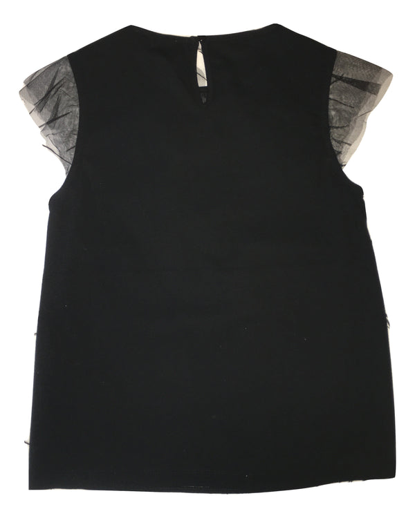 Gaialuna Girls Black Top With Sequin And Feather