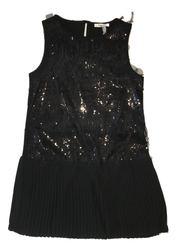 Gaialuna Girls Black Dress With Sequin And Feather