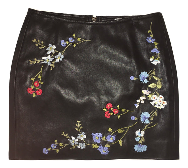 Gaialuna Girls Black Leather - Like Skirt With Flowers