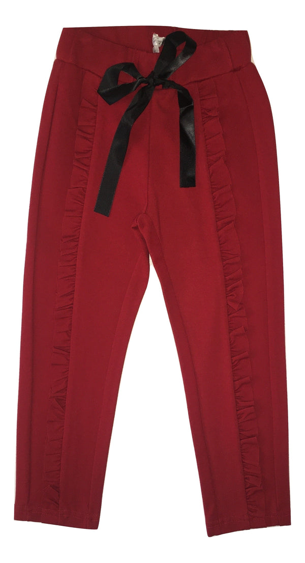 Gaialuna Girls Red Trousers With Front Black Ribbon