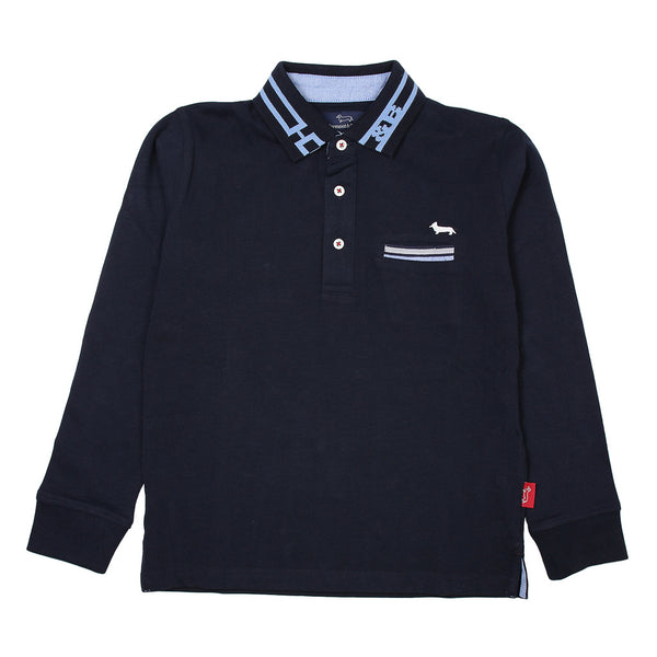 Harmont & Blaine Boys Navy Blue Long Sleeves Polo With Front Logo