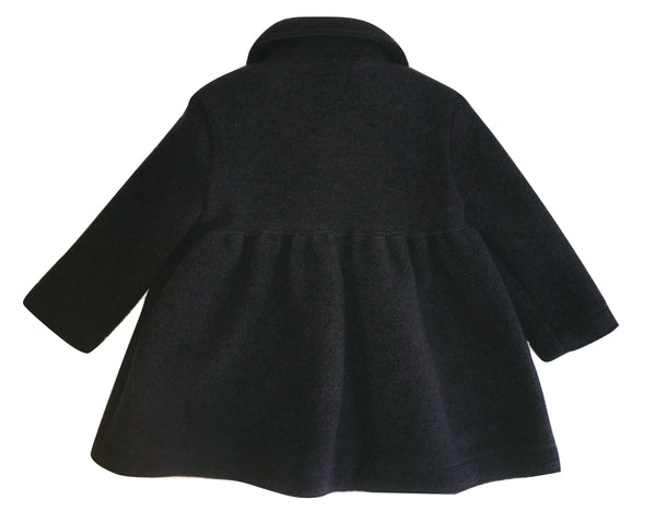 Il Gufo Girls Navy Blue Wool Coat With Beautiful Flowery Pattern