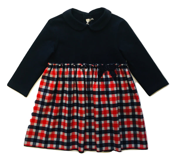 Il Gufo Baby Girls Blue And Red Check Dress With Bow