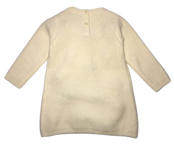 Il Gufo Baby Girls Cream And Brown Pom Pom Knit Wool Dress