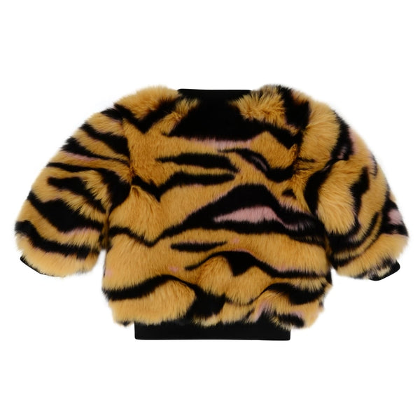 Kenzo Girls Tan Tiger Print Faux Fur Jacket