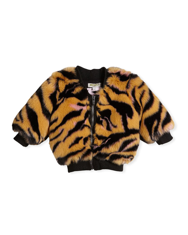 Kenzo Girls Tan Tiger Print Faux Fur Jacket