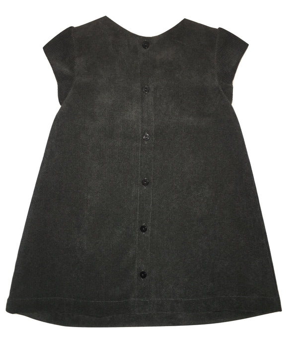 Lili Gaufrette Baby Girls Darker Grey Dress With Bow