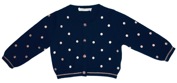 Liu Jo Baby Girls Navy Blue With Gold Polka Dots Cardigan