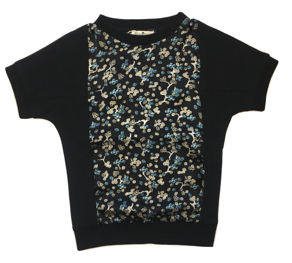 Le petit coco Girls Black Top With Flowery Pattern