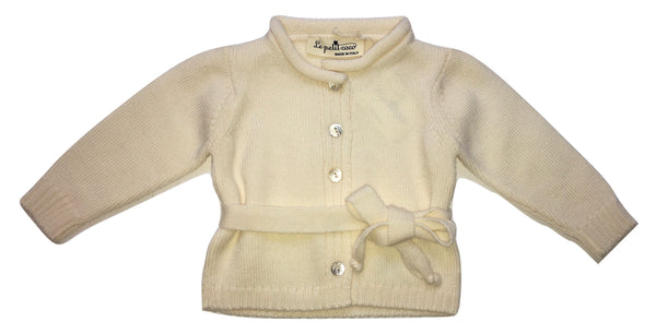 Le petit coco Baby Girls Cream Wool Cardigan with Cord
