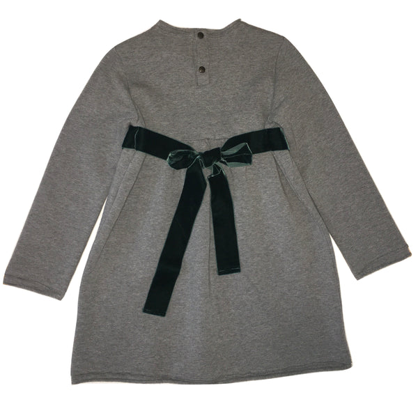 Le petit coco Girls Grey Dress With Green From Silk Flower
