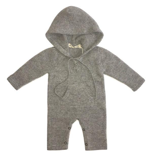 Le petit coco Grey Footless Babygrow With Pocket And Hoodie
