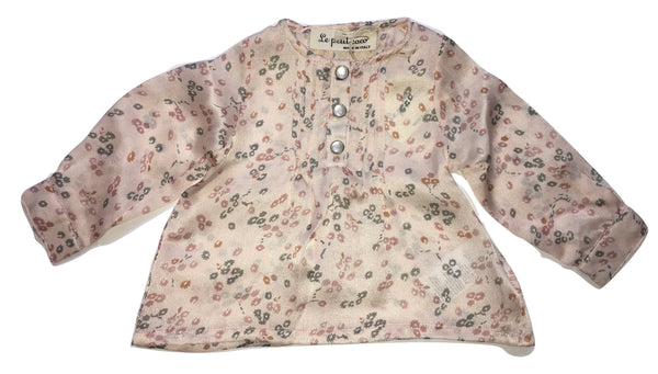 Le petit coco Girls Pink Silk Flowery Top