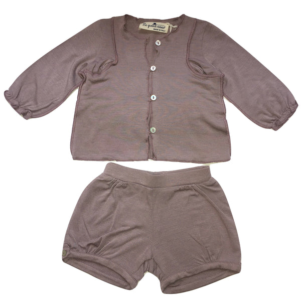 Le petit coco Baby Girls Purple Set Of Cardigan And Shorts