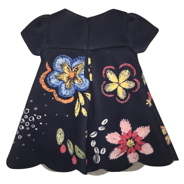 Meilisa Bai Baby Girls Navy Blue Flowery Dress With Bow