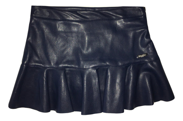 Maelie Girls Navy Blue Leather- Like Skirt