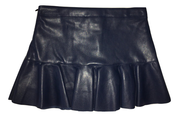 Maelie Girls Navy Blue Leather- Like Skirt