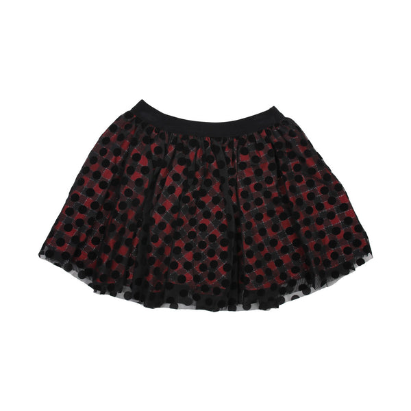 Maelie Girls Red / Black Skirt With Polka Dots Tull