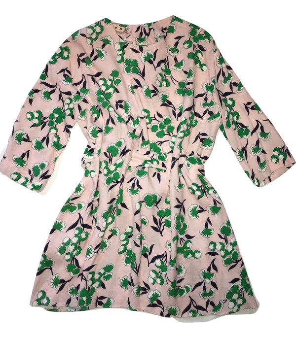 Marni Girls Peach And Green Flowery Dress