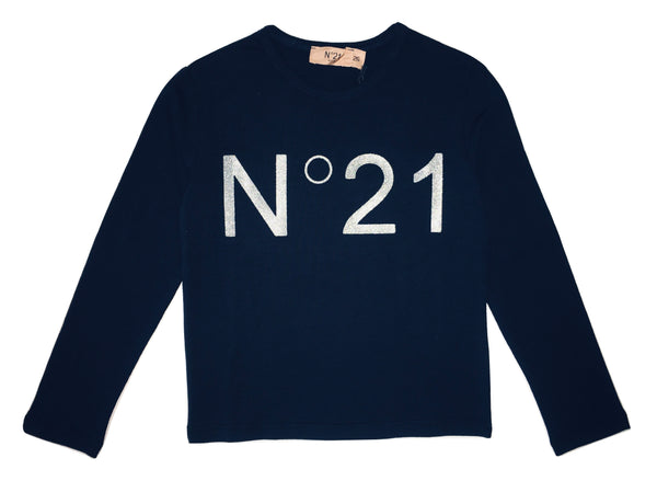 Numero 21 Girls Navy Blue Long Sleeves Top With Front Logo