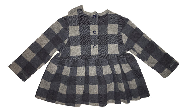 Peuterey Baby Girls Blue and Grey Squared Dress With Bow