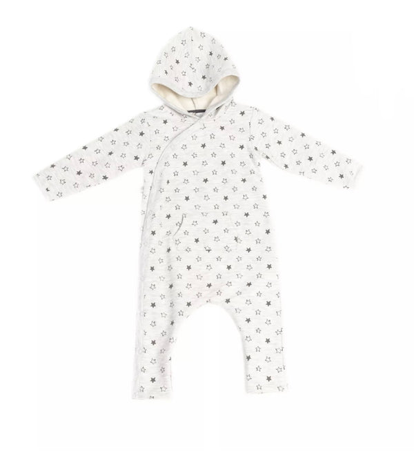 ABSORBA Baby Sweat Romper Hooded Grey With Star Pattern